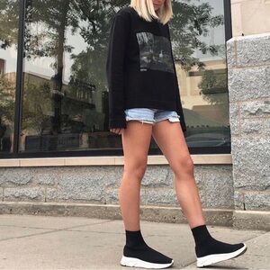 STEVE MADDEN Black White Stretch Knit Taffey High Top Sock Jogger Sneakers